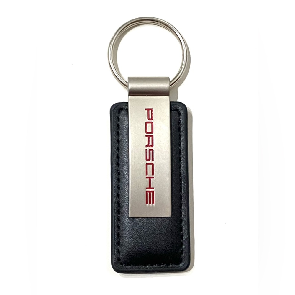 Porsche Silver Tone Leather Key Ring
